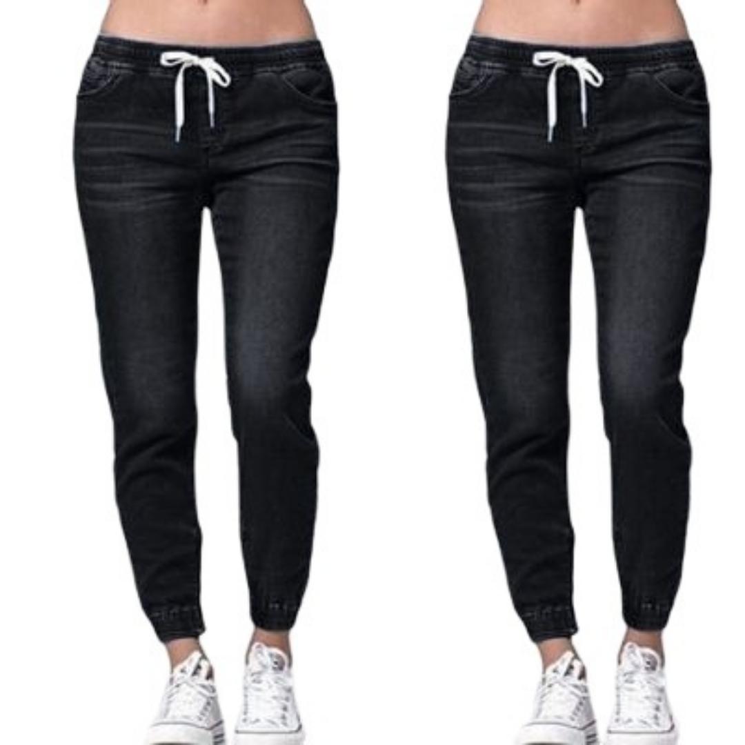 Zhuoneng Clothing Losse grote maat jeans met elastische taille en lantaarnbroek met gesloten pijpen Damesjeans M
