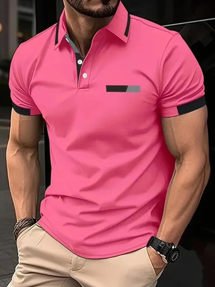 Haojun Heren Polo Shirt met Korte Mouwen, Zomer Casual Revers Sport Heren Polo's Cadeau Voor Mannen L roze