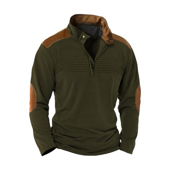 DILLER Herfst Lente Heren Sweatshirt Kleur Bijpassende Patchwork Rits Opstaande Kraag Retro Trui Lange Mouw Zacht Ademend Halflange Heren Dagelijkse Top XL legergroene kleur