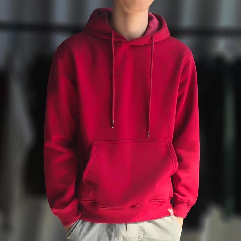 AI Supermarket Trendy sweatshirt met capuchon voor heren met fleecevoering - dikke pulloverjas voor herfst en winter, Koreaanse stijl L rood