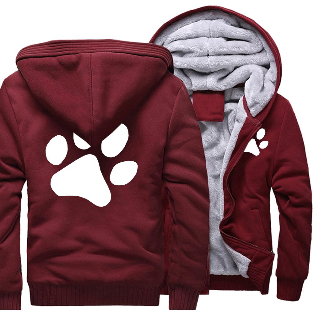 New Young Kawaii Cartoon Hondenpoot Print Sweatshirt Heren Winter Warm Dikke Hoodies Casual Hip Hop Trainingspak Rits Jas Winddichte Jas 5XL