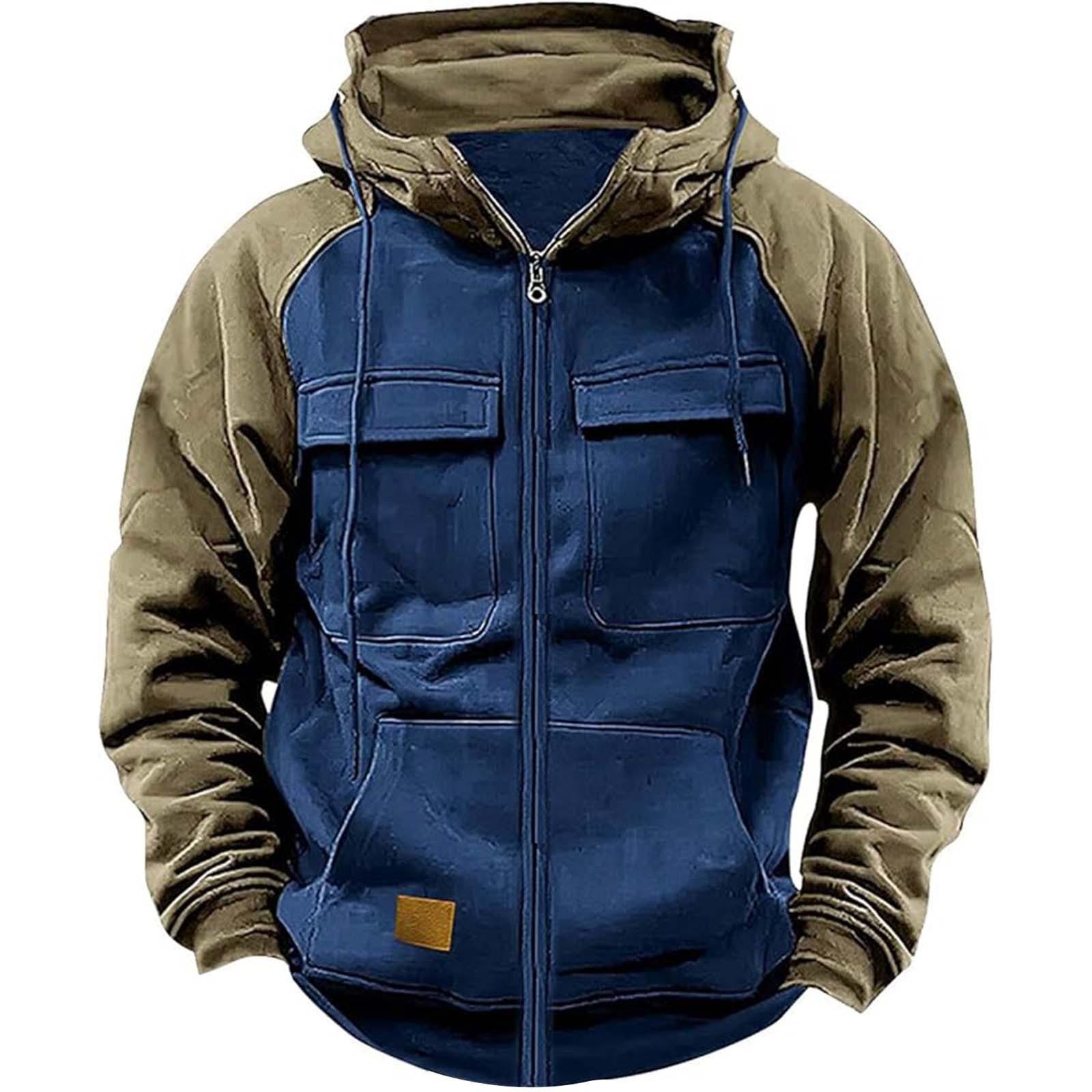 Keep Health Care Herfst Winter Hoodies Heren Rits Patchwork Warme Fleece Sweatshirts Meerdere Zakken Heren Mode Capuchon Jas Dikke Outdoor Hoodie L