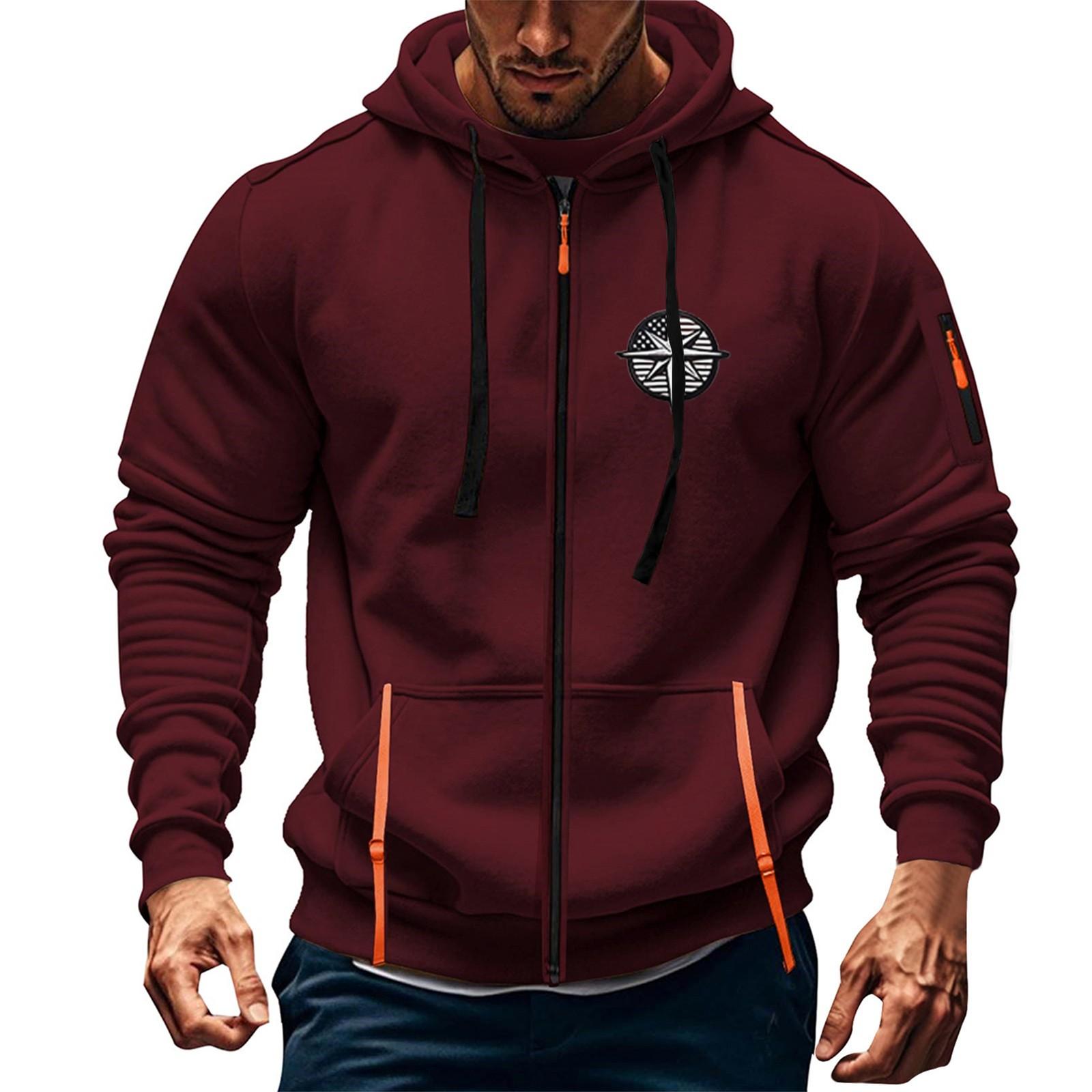 YaseHasaki Heren Sport Casual Hoodie Hoodie Cardigan Rits Multi-pocket Hoodie Jas M wijn