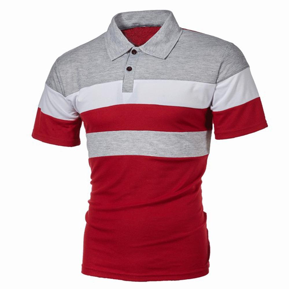 HerSight Heren korte mouw borst drie strepen patchwork kleur overhemd heren revers knop plus size poloshirts 4XL