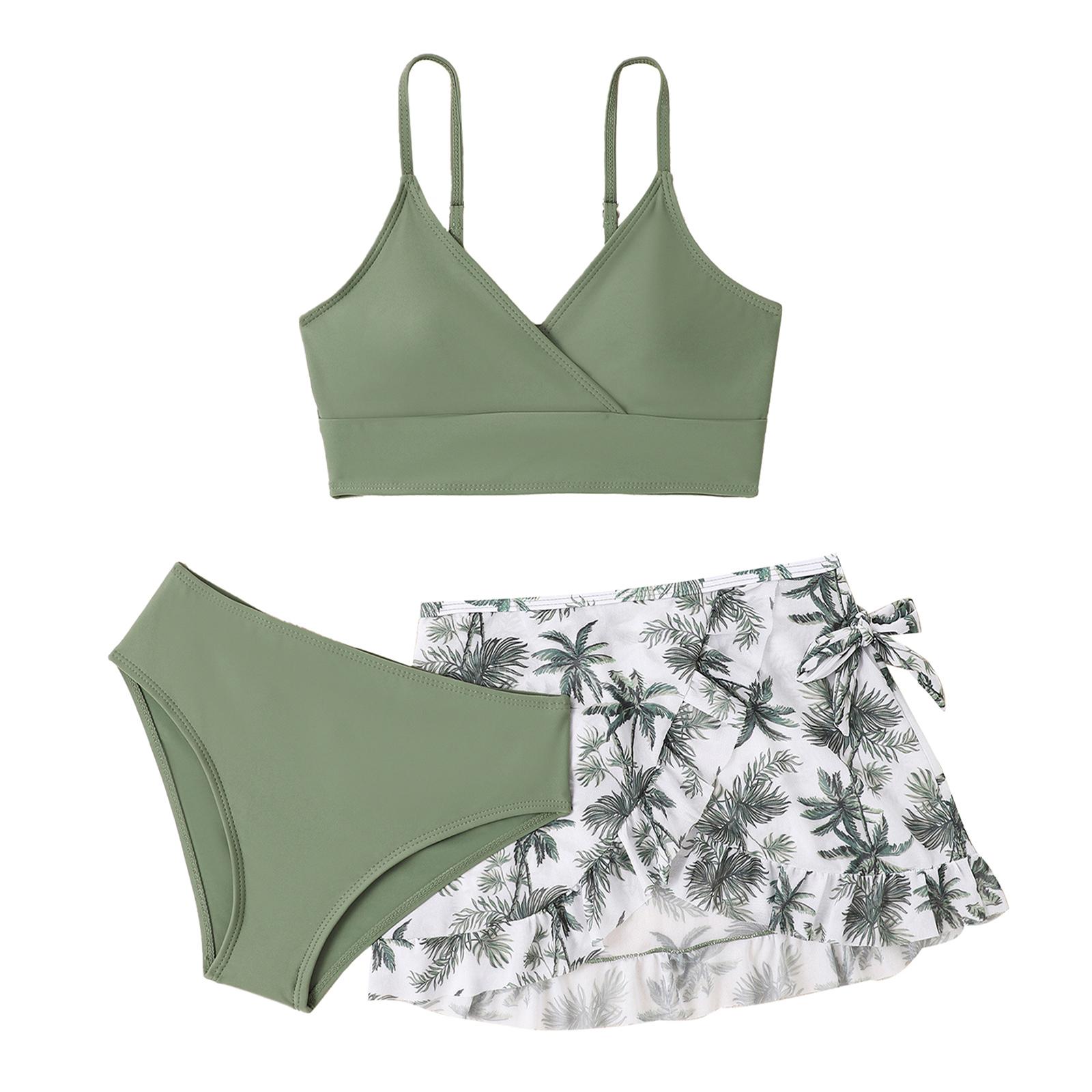 Yunduantong-electronic Kinderen Watersport Strand SurfenTankini Badmode Outfits Meisjes Badpakken 3-delig Gevoerd Bikini Badpak met Cover Up 11-12 Years groen