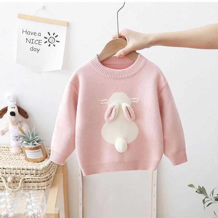 Yoghurt Meisjestrui Konijn Modieuze Winter- en Herfstkleding voor Kleine Meisjes Pluche Kindertrui Baby Breiwerk 90