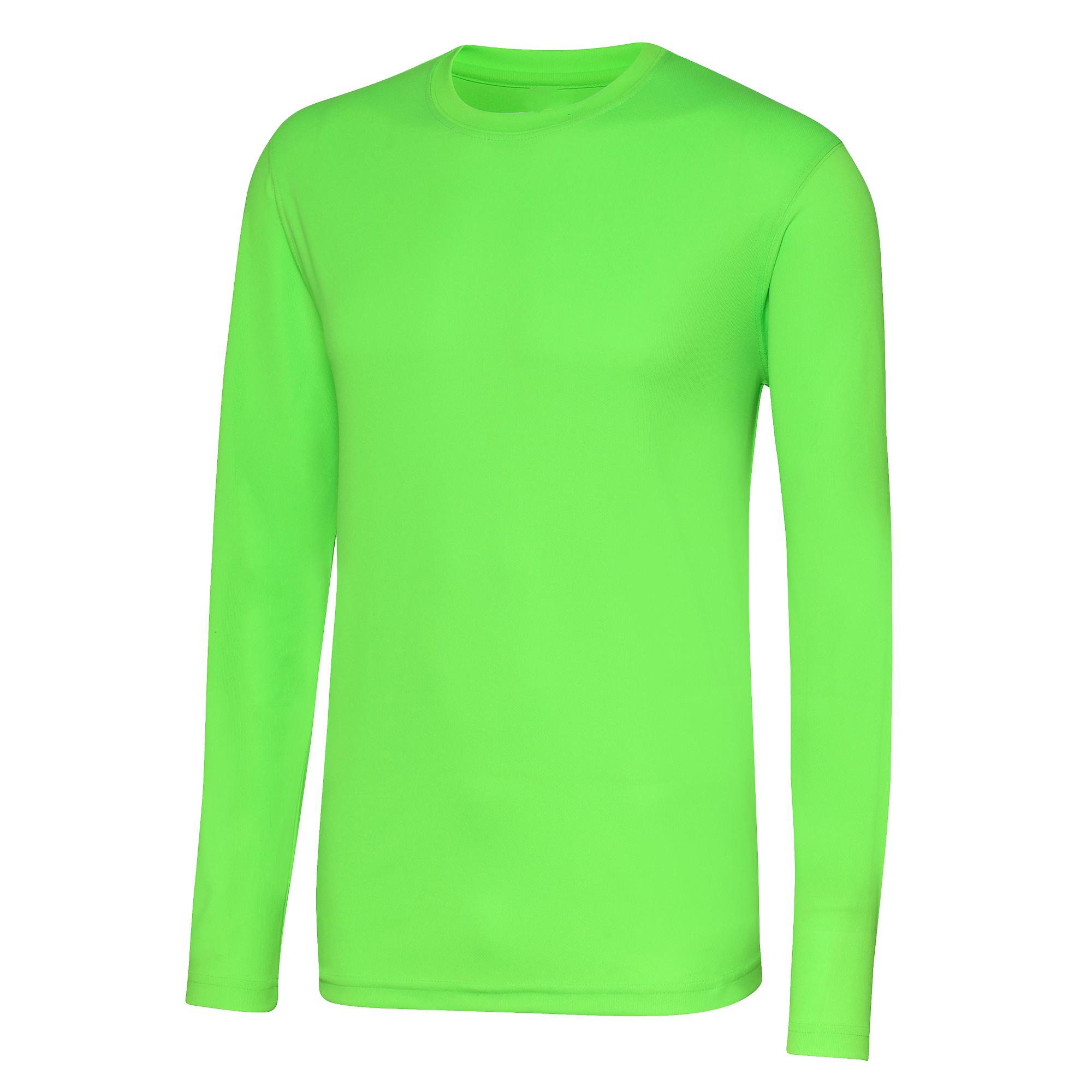 Awdis Just Cool Heren T-shirt met lange mouwen, coole sportprestaties en effen kleur M elektrische groene kleur
