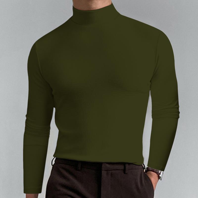 Source universe Mannelijke herfst en winter effen kleur T-shirt top coltrui met lange mouwen top comfortabele esthetische herenkleding 2XL legergroene kleur