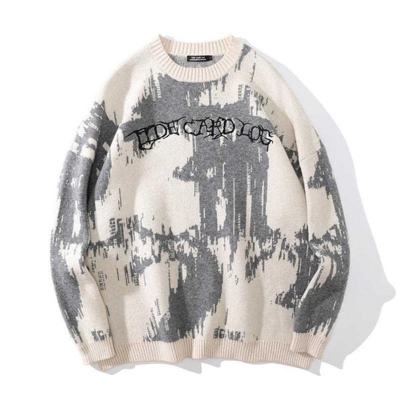 HipHop Fashion Heren hiphop straatkleding gebreide unisex Y2k Gothic letterpatroon trui winter losse Harajuku trui L wit
