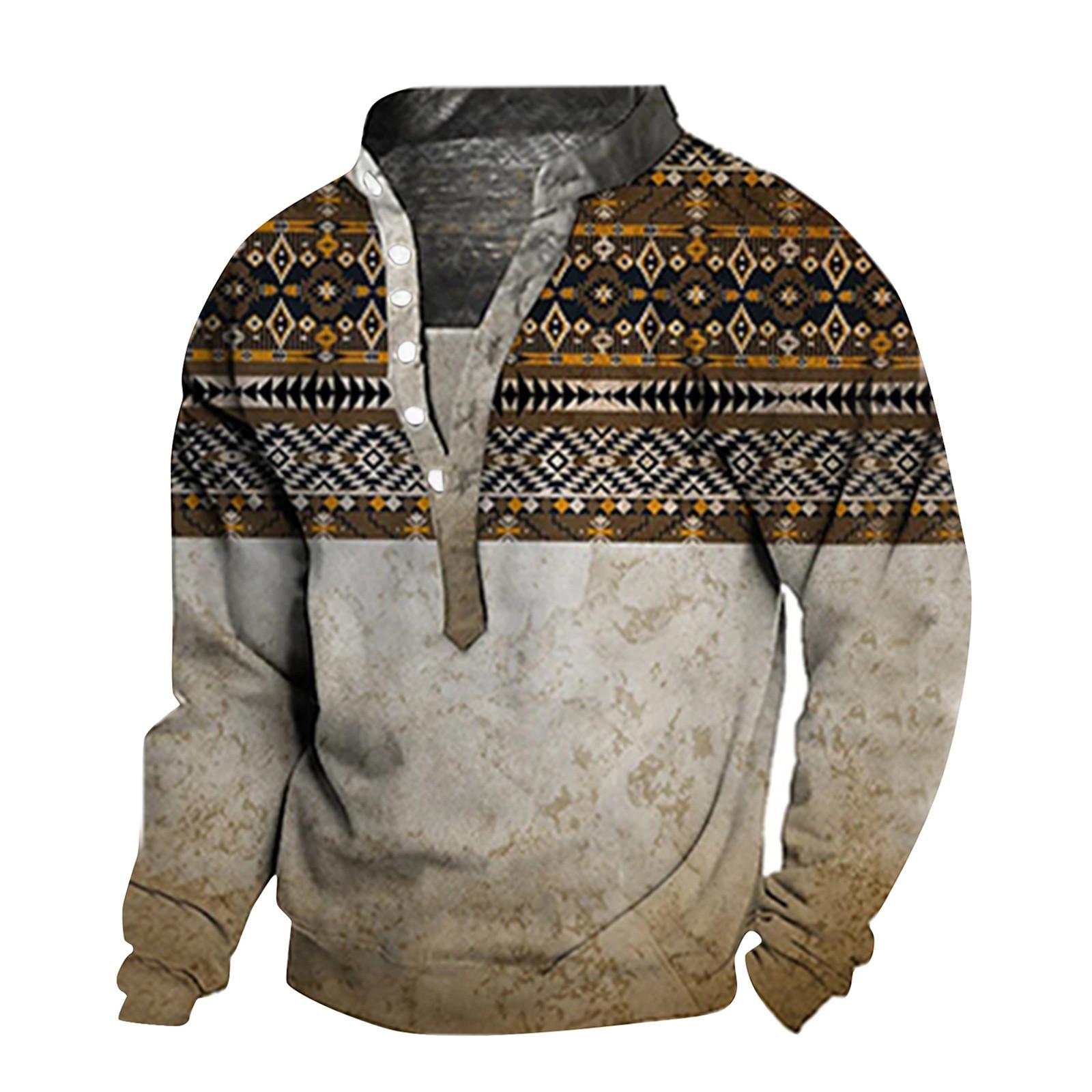 Xingben Two V-hals trui heren 3D digitaal printen opstaande kraag 6 knopen vintage kraag L beige