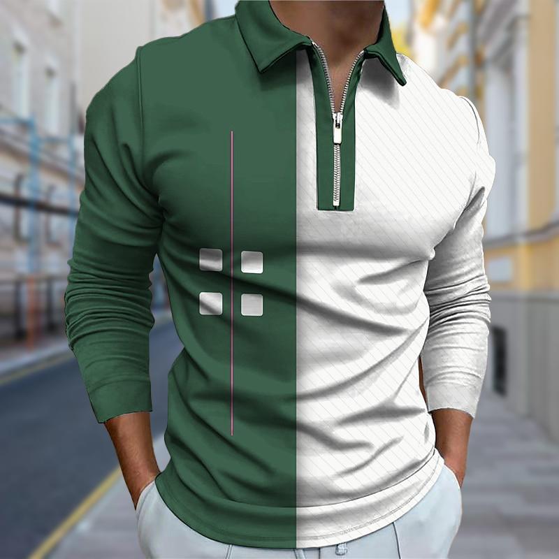 3D Custom Clothing Poloshirts Heren Lange Mouw 4 Knopen Print Nieuw Heren Poloshirt Lange Mouw Rits T-shirt Top 4XL groen