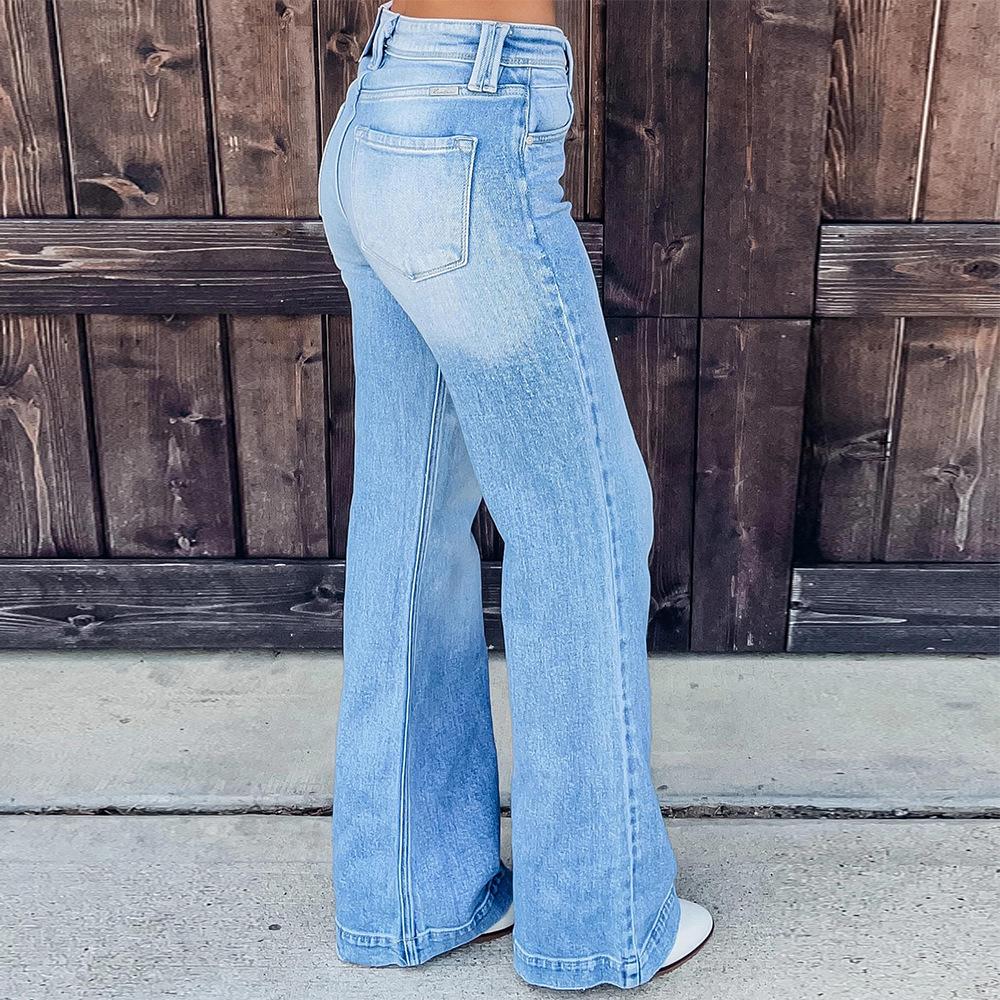 Omena Modieuze gewassen high waist lift hip wijde pijp dames jeans XL blauw