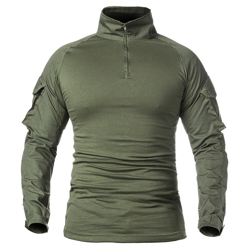 Tooyoo Legeruniform voor heren, gevechtsshirts met lange mouwen, effen katoen, militair tactisch T-shirt XL