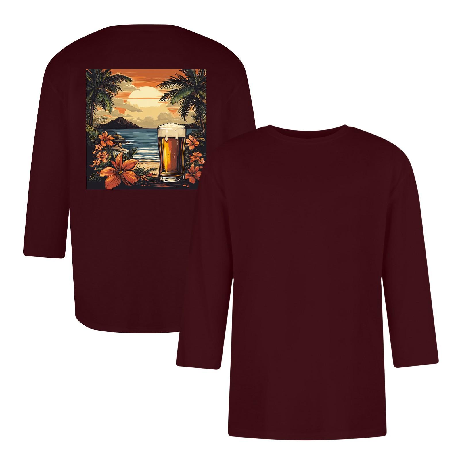 Chicago Rose Men's casual and fashionable printed collar three-quarter sleeve top T-shirt M wijn