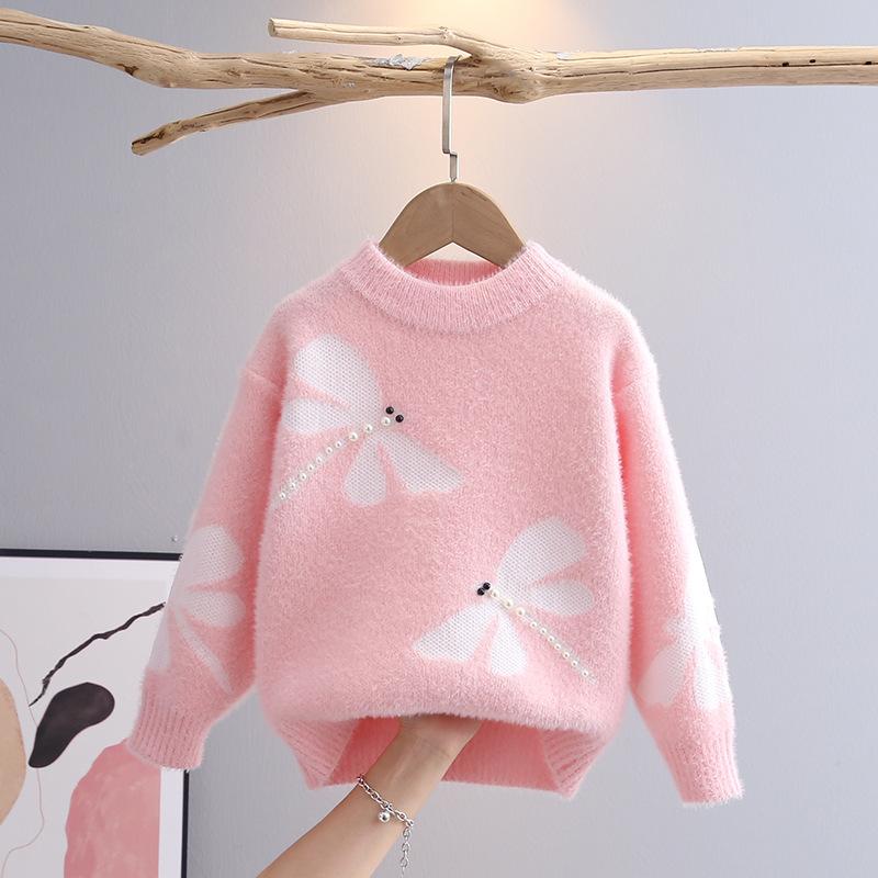 Ladie KAKA Kindertrui Herfst Winter Baby Libelle Patroon Pullover Bottoming Shirt Meisjes Preppy Stijl Truien 140 roze