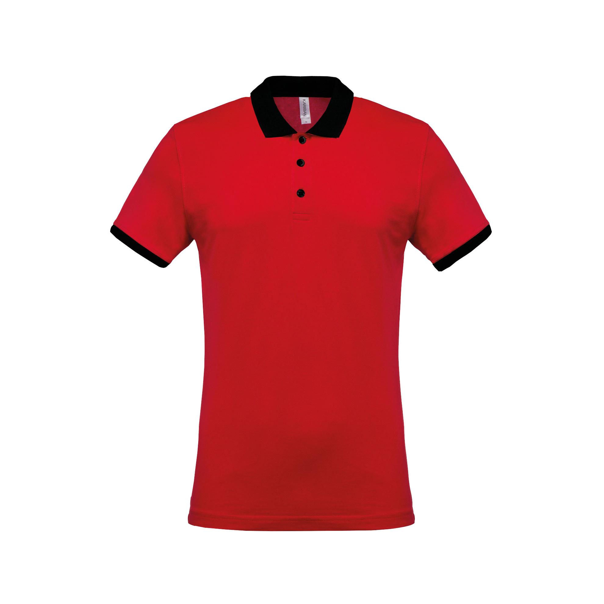 Kariban heren tweekleurig piqué poloshirt S rood/zwart