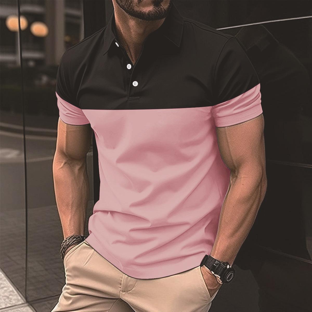 Fashion human Nieuwe casual POLO-shirtzakken voor heren, knopen met V-hals, zakelijke matchy-matchy T-shirttopjes met kleurblokken XXXL