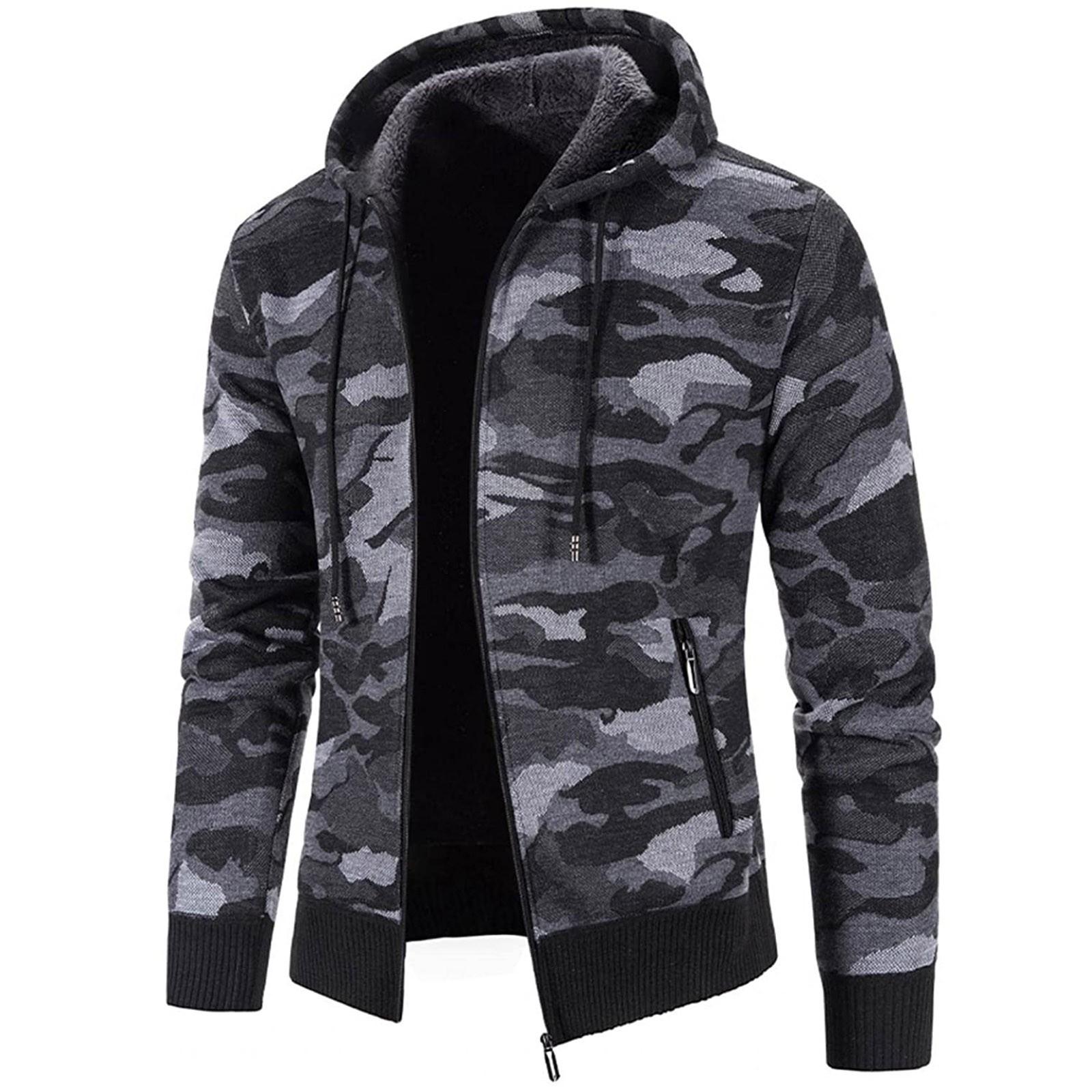Mianduijifengba Herenmode Vrijetijdskleding Lange Mouw Warme Camouflage Bedrukte Capuchon Jas Top XL
