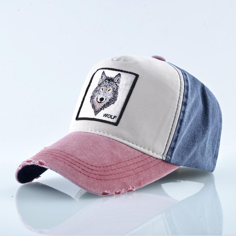 Kissbaobei Unisex Baseball Cap Mannen Vrouwen Mode Wolf Borduurwerk Snapback Hoed Lente Zomer Katoenen Denim Caps 56-60CM rood
