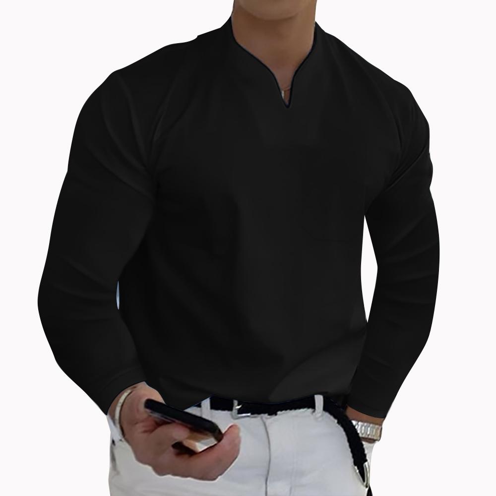 Source universe Plus Size 5XL Heren Elegante Polo Shirts 2022 Lange Mouw Effen Kleur Pocket Shirt Mannelijke Top Truien Sexy Mannen dagelijkse Kleding 4XL zwart