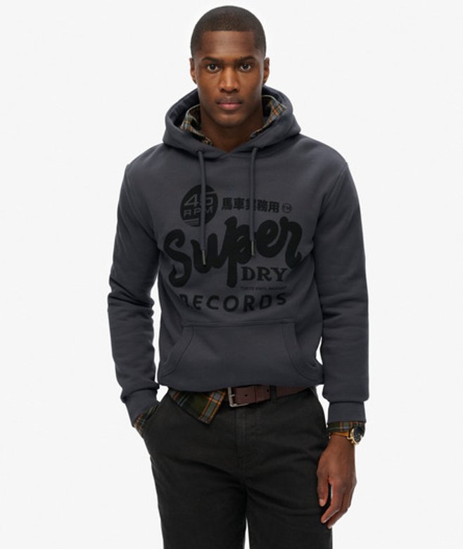 Superdry Records Hoodie Dark Grey