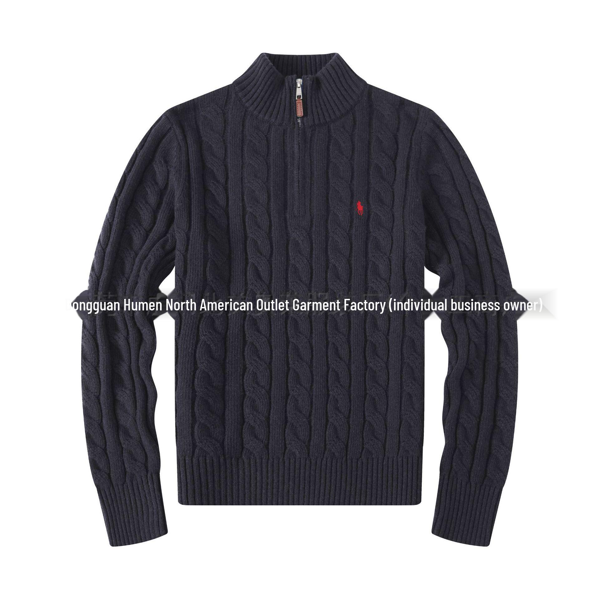 StrideBox Men's Wool Zipper Sweater with RL Pony Logo - Stand Collar, Casual Style S zwart
