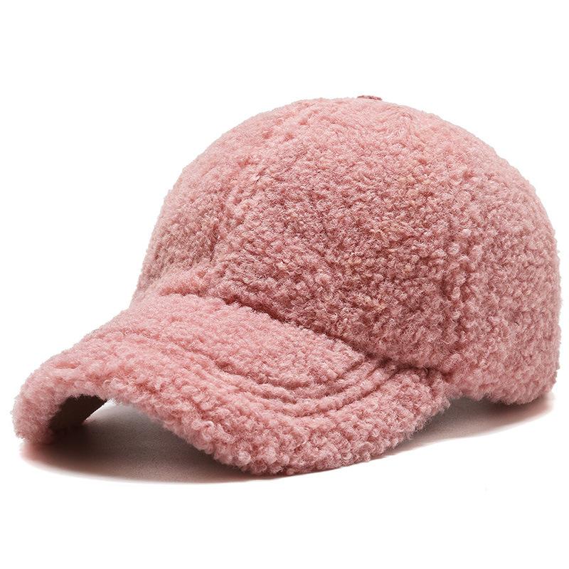 Dress U Up  Fashion Trendy streetwear effen winddichte wollen teddy honkbalhoeden voor dames heren warme winter witte lamswollen gezichtskap pet femme roze