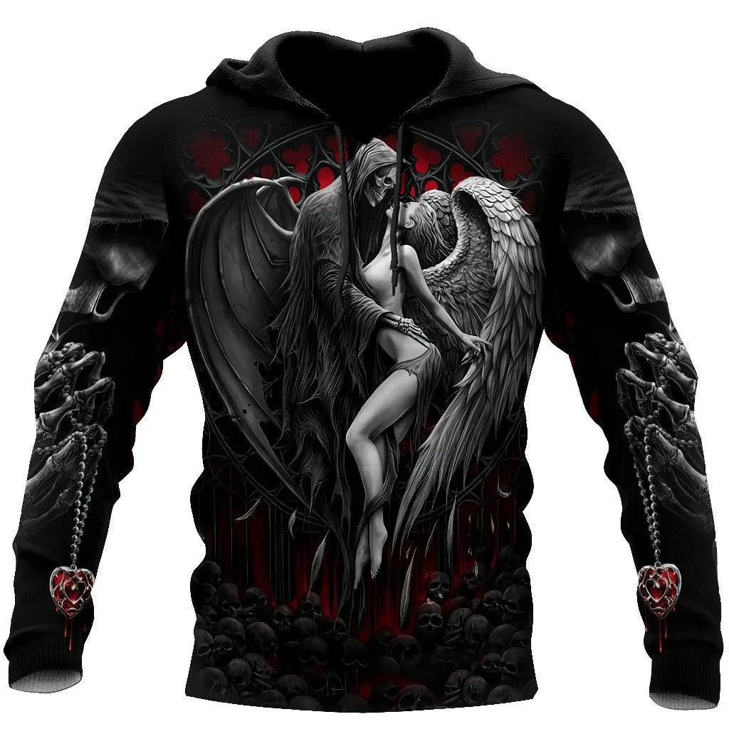 TIP723 Lente Herfst mannen Hoodies Sweatshirt 3D Print Reaper Schedel Engel En Demon Man Kleding Mode Toevallige Trui Mannelijke L