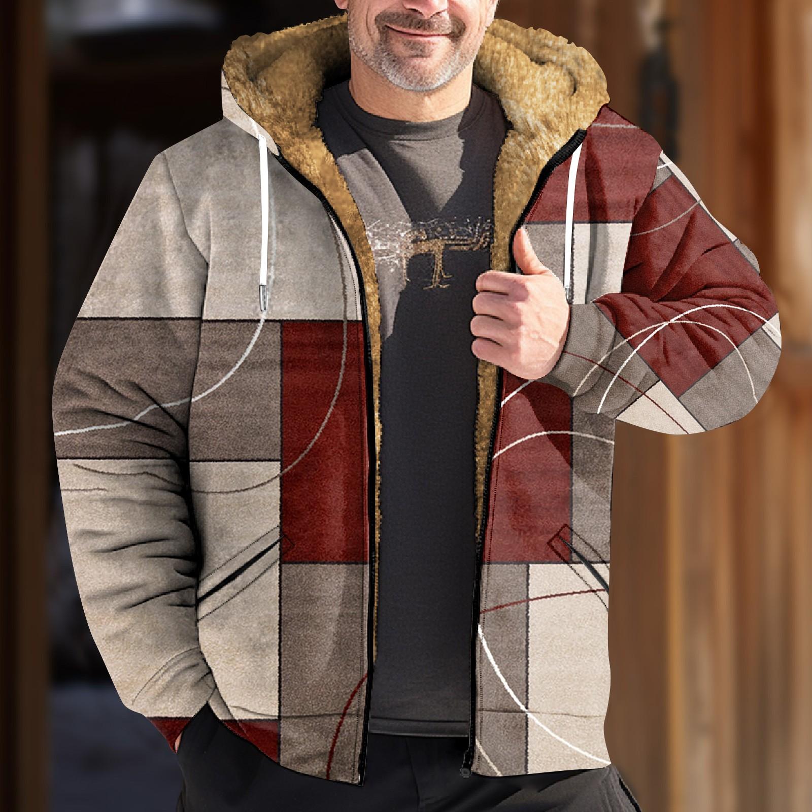 Wahaha123 Herenjack met retroprint. Heren lente- en herfst-casual trendjack met rits en capuchon XXL