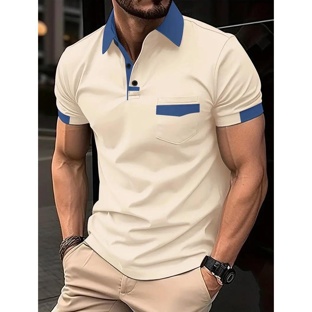 Top Men Wardrobe 2024 Zomer Heren Color Block Pocket Poloshirt M abrikoos
