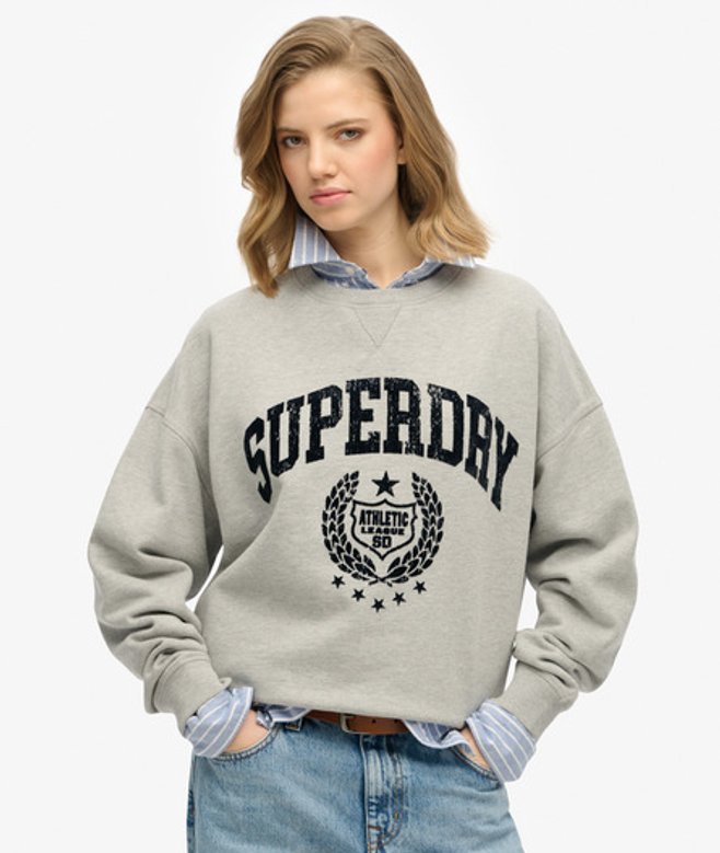 Superdry Athletic Flock Sweatshirt met Relaxte Pasvorm Grijs