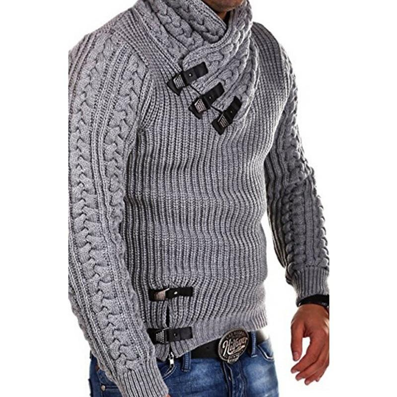 MAITA Clothscenery Mode winter nieuwe stijl heren trui met lange mouwen lederen knop top pullover 3XL grijs