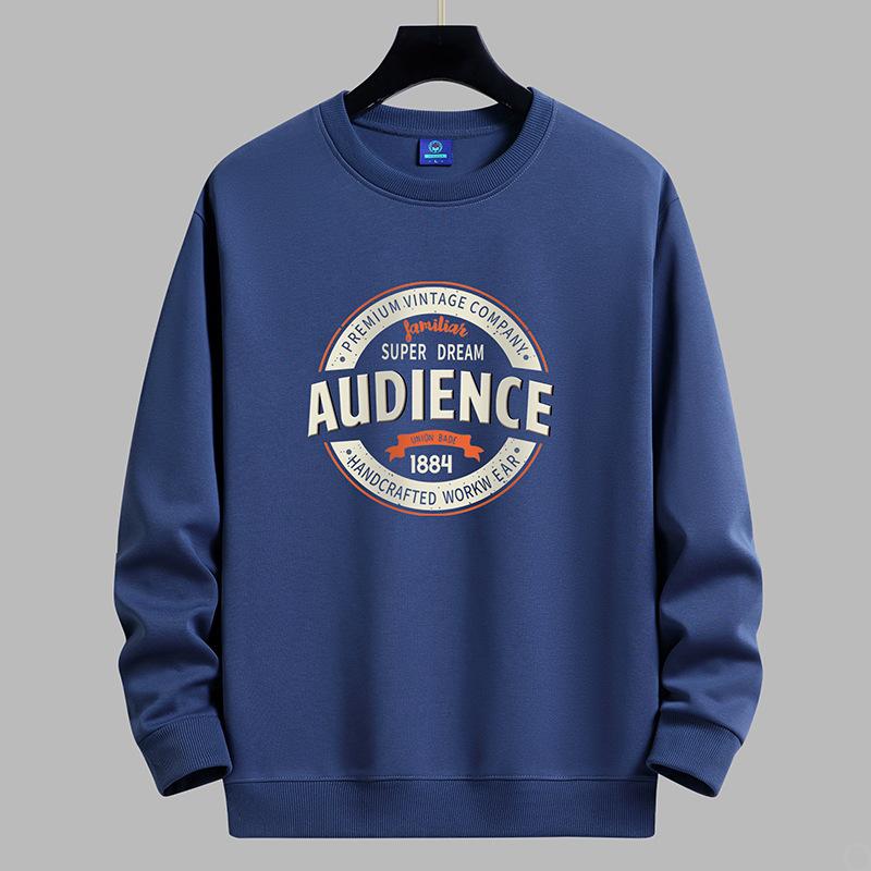 QICED Herfstkleding Herfst O-hals Casual bedrukte heren lange tops Onderhemd Lange mouwen shirts XXXXXL marineblauwe kleur
