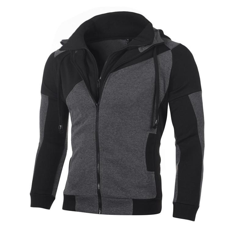 Luojin Hoodie met dubbele ritssluiting en patchworkjack met capuchon voor sportfleece-isolatie voor heren L