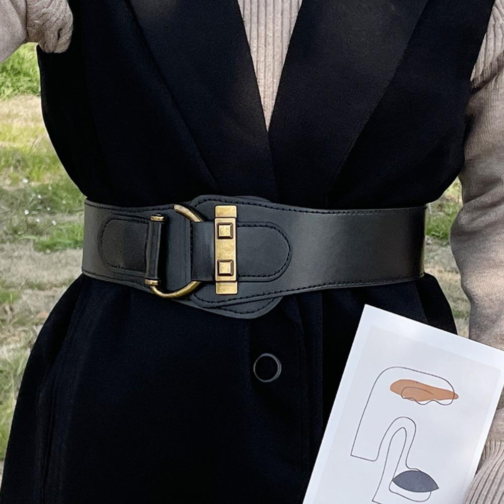 WFshiyi Alloy buckle Waist Belt Waist Belts For Wome Fashion Wide Belts  Coat Black