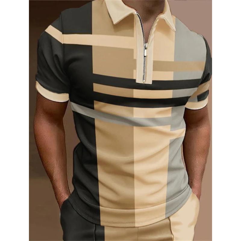 Haojun Herenpoloshirt met geometrisch patroon en print, korte mouwen en revers, dagelijks casual poloshirt met korte mouwen. L