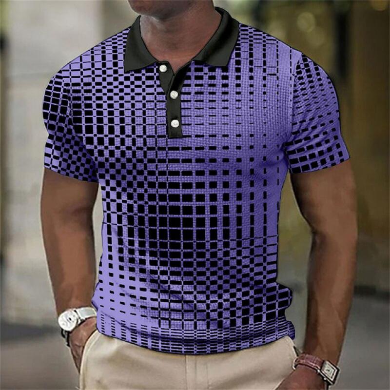 Haojun Herenpoloshirt met 3D-printontwerp van rasterpatroon, ademend zomerpoloshirt. L