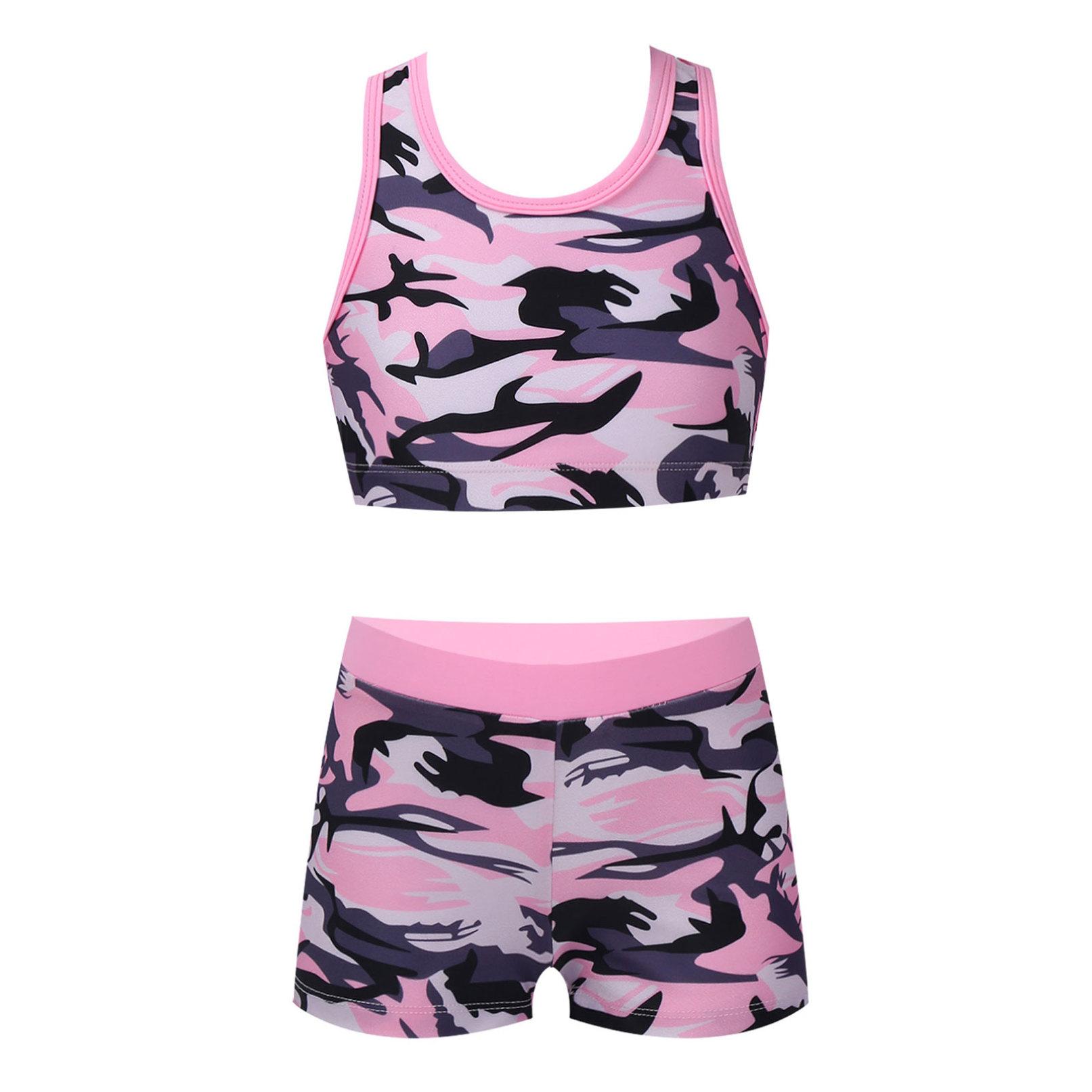 Manyakai Kinderen Meisjes Tweedelige Badpak Mouwloze Tanks Crop Top Met Shorts Onderkant Set Dans Sport Gymnastiek Outfits 15-16 Years