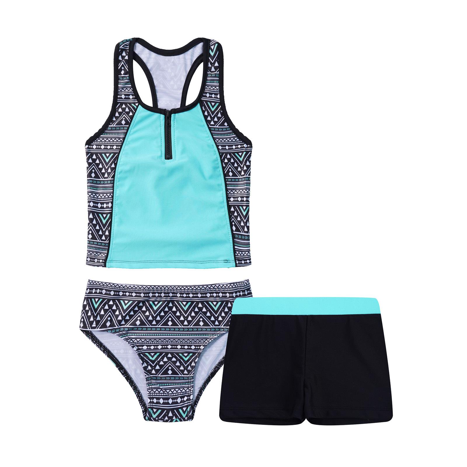 Yeahdor Kinderen Meisjes 3 Stuks Badpak Mouwloos Bloemenprint Tops met Shorts Bottoms Set Tankini Badpak 9-10 Years