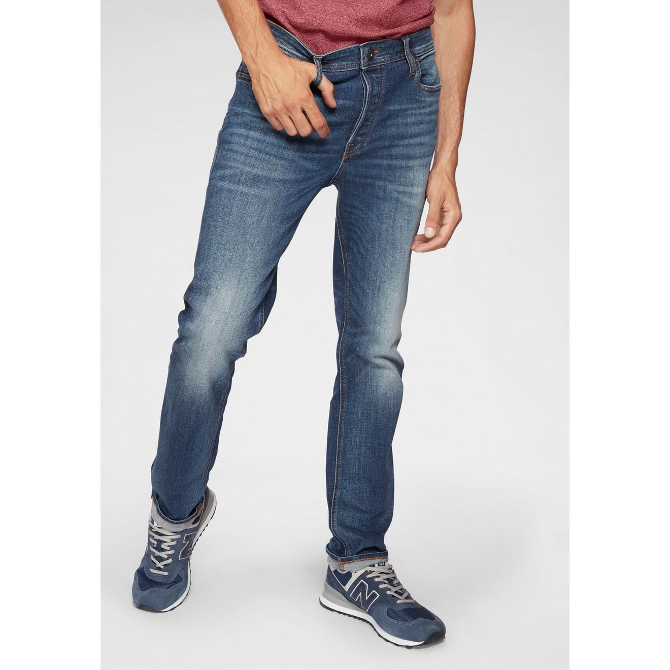 Jack & Jones Slim fit jeans JJITIM met wassing en praktische zakken Slijtage-effecten, modieus, slim fit, denim