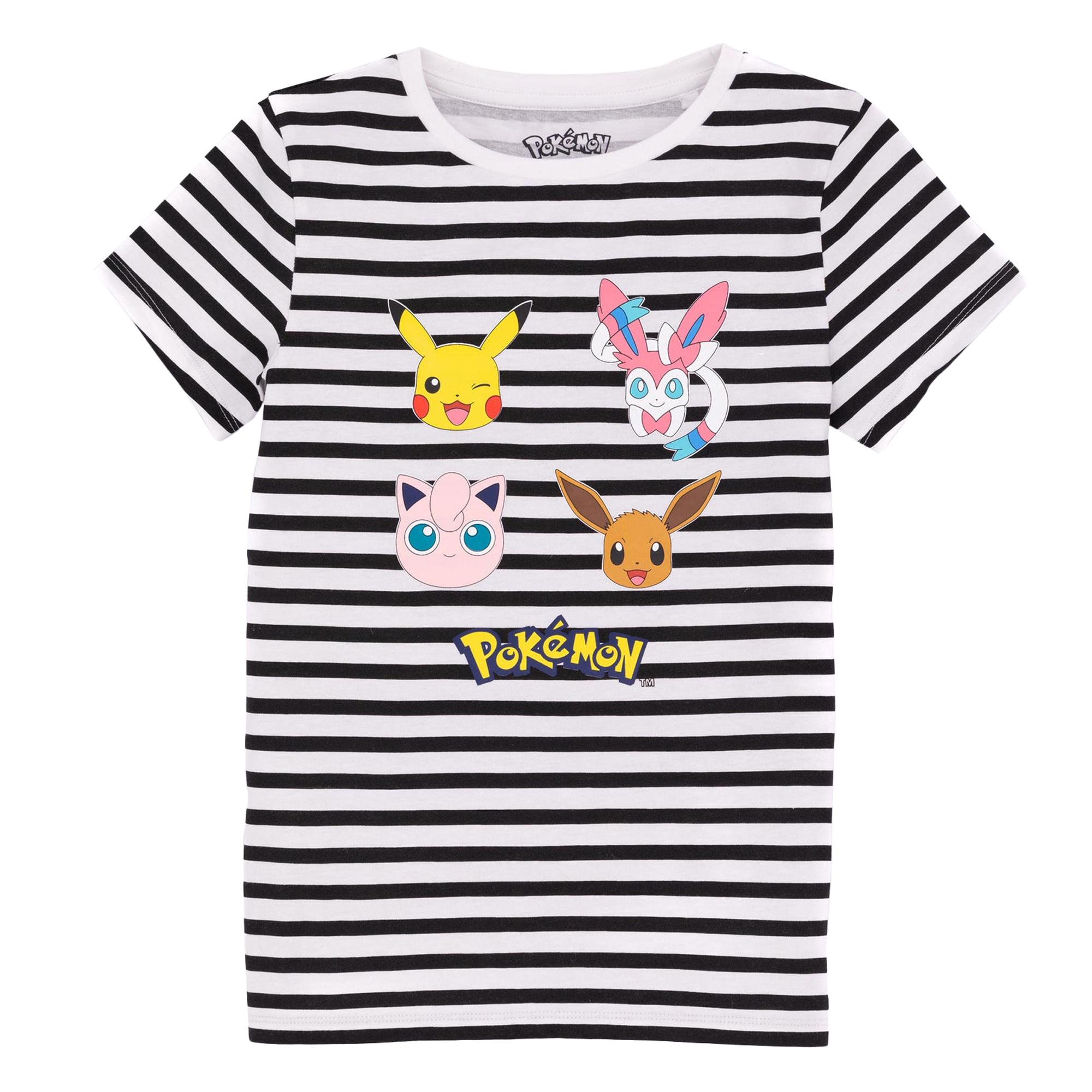 Pokemon Girls Striped T-Shirt 9-10 Years zwart/wit