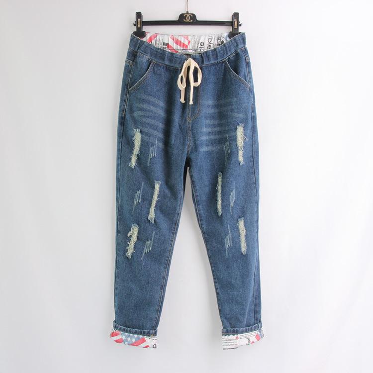 CANVAUS Plus Size Dames Torn Jeans Hoge taille Losse Harlem Broek 5XL donkerblauwe kleur
