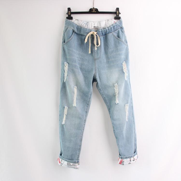 CANVAUS Plus Size Dames Torn Jeans Hoge taille Losse Harlem Broek 5XL lichtblauwe kleur