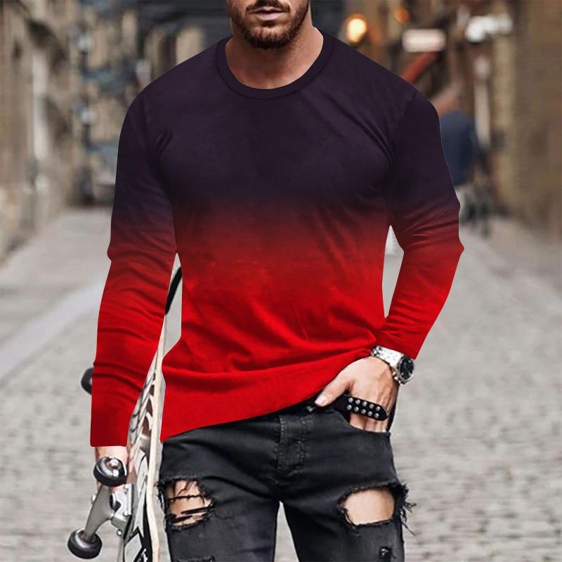 Forever Men Heren lente- en herfst T-shirt met lange mouwen Heren losse ronde hals hoodie 3D-geprint bedrukte top met lange mouwen 3XL