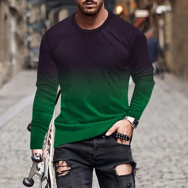 Forever Men Heren lente- en herfst T-shirt met lange mouwen Heren losse ronde hals hoodie 3D-geprint bedrukte top met lange mouwen 2XL