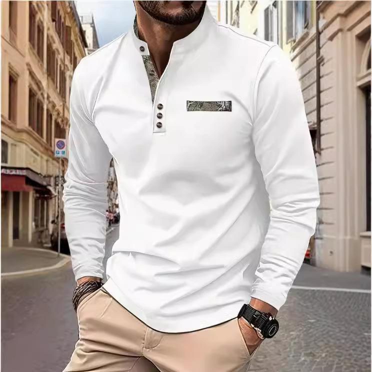 Fashion human Heren lente en herfst heren poloshirt met opstaande kraag casual sport lange mouwen Henley shirt XL
