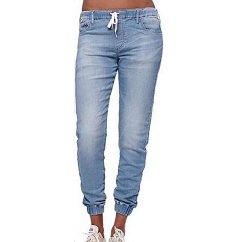 Zhuoneng Clothing Losse grote maat jeans met elastische taille en lantaarnbroek met gesloten pijpen Damesjeans L