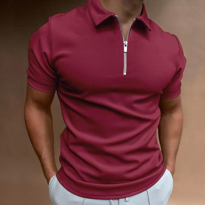 PCD16KL Zomer Heren Basic Poloshirt Met Korte Mouwen Heren T-shirt Met Rits Reverskraag Man Europese Maat Top XL wijnrode kleur