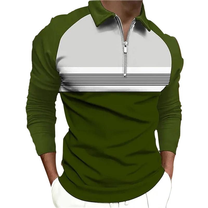Bengbukulun Mannen Mode Lente Herfst Casual Lange Sleev Rits Poloshirt, Mannen Spell Kleur Golf Poloshirt Tops. XL