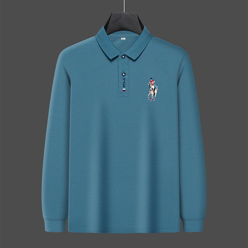 CHIC STUDIO Geborduurd heren poloshirt effen kleur herfst nieuwe revers middelbare leeftijd mensen lange mouw t-shirt 4XL
